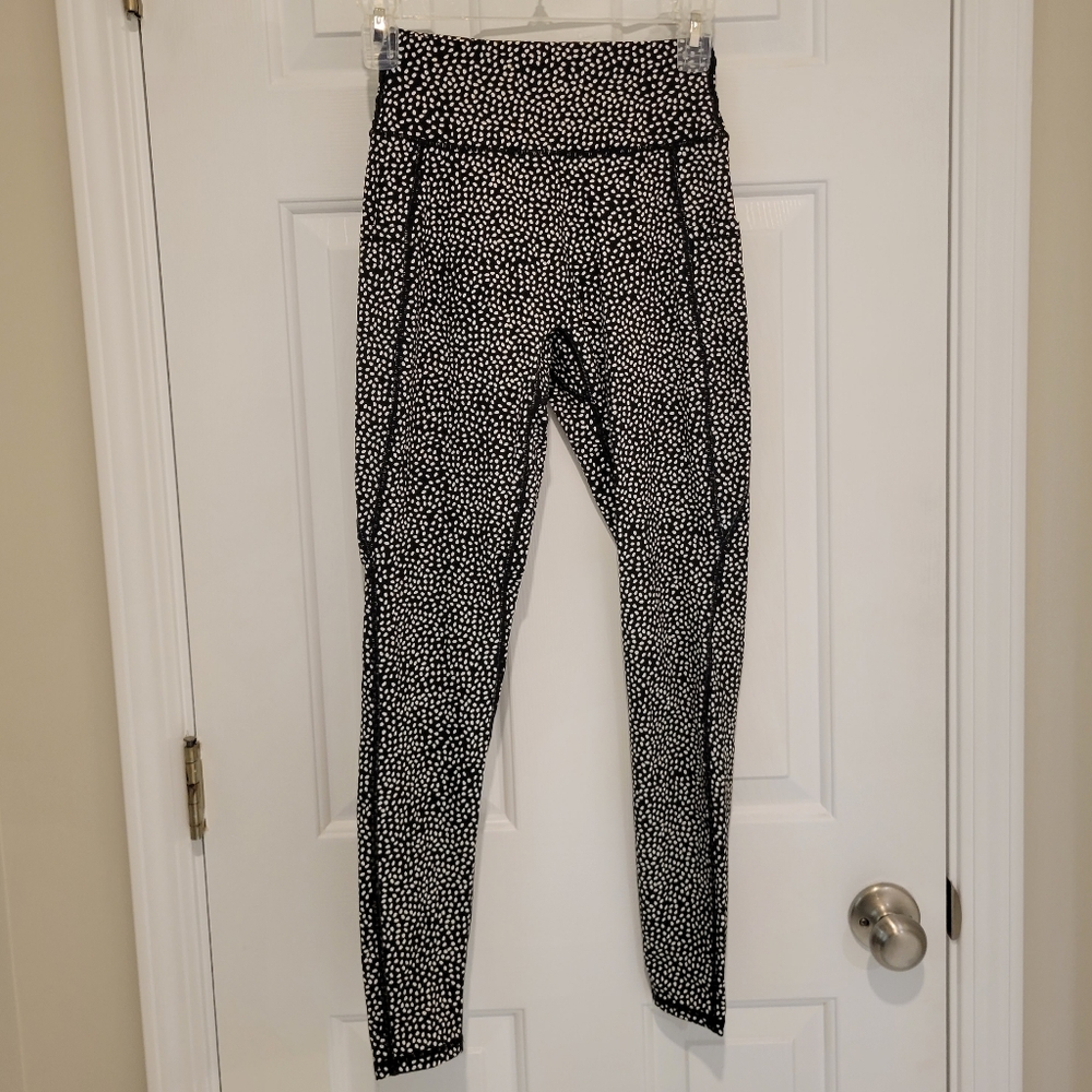 Aoxjox Trinity High Waisted Leggings, Black with White Dots, Size Medium M